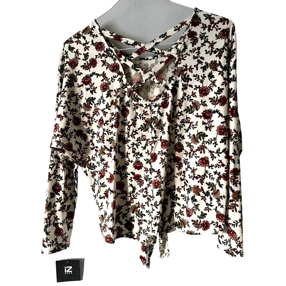 IZBYER Girls Floral Ribbed Tie Front Henley Tank Top Tunic Long Sleeved Size  S